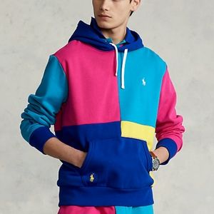 Polo Ralph Lauren Men's Logo Color-Blocked Fleece Hoodie In Aqua Multi